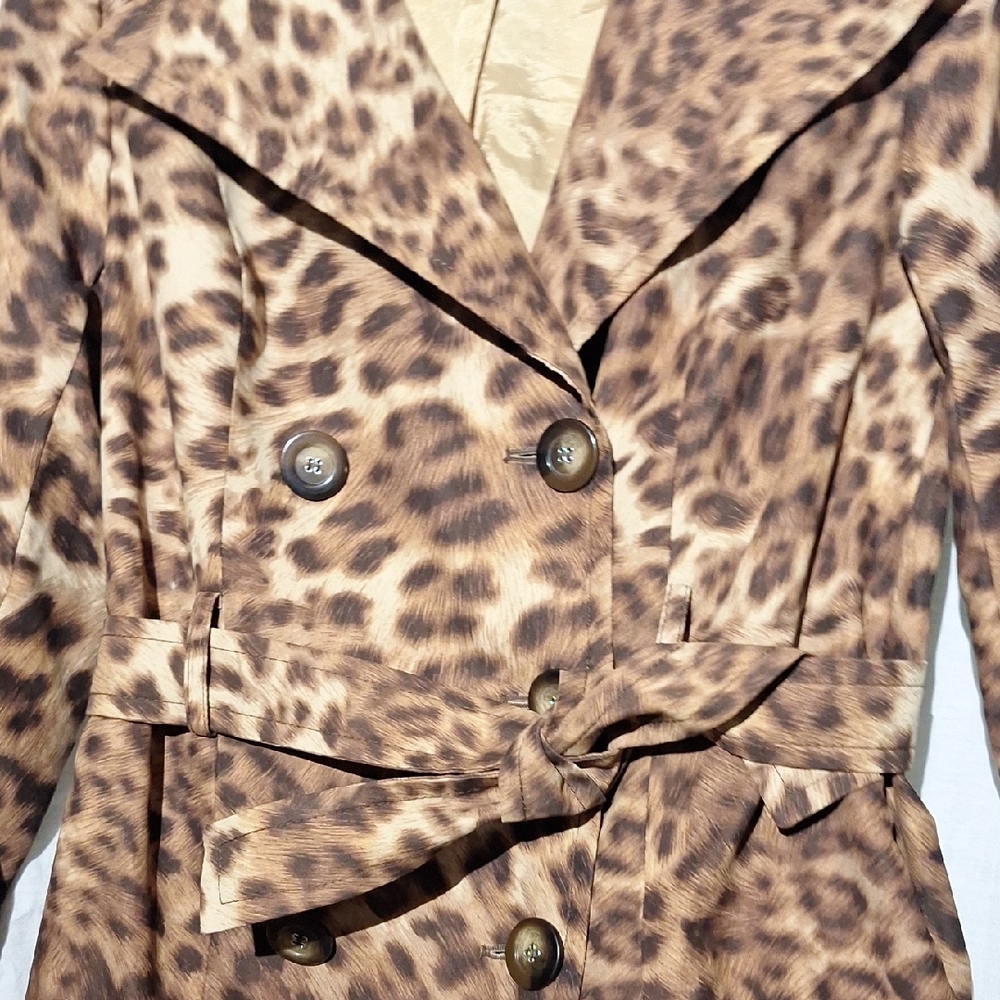 Animal Print Trench Coat, Short With Belt Sz 4, NWOT - Picture 4 of 16